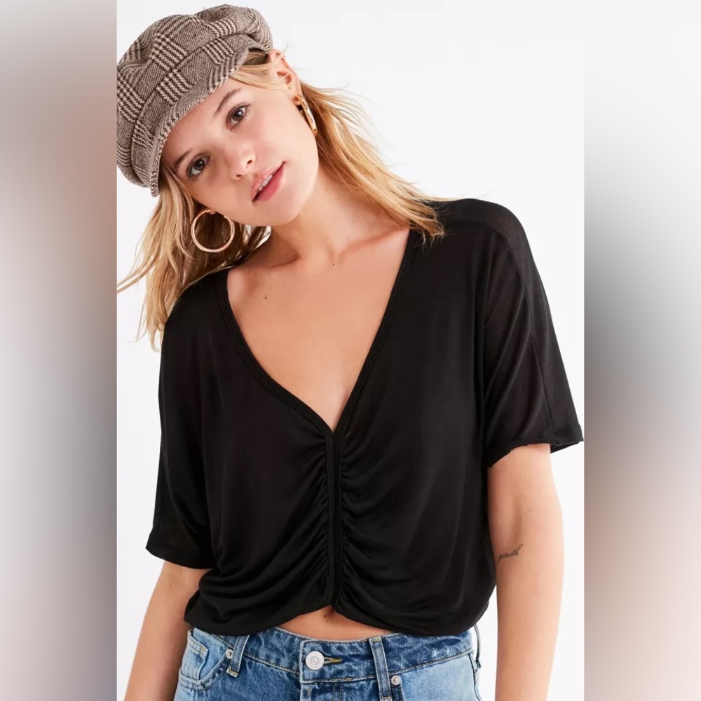 Urban Outfitters Black Ruched Knit Crop Top Small